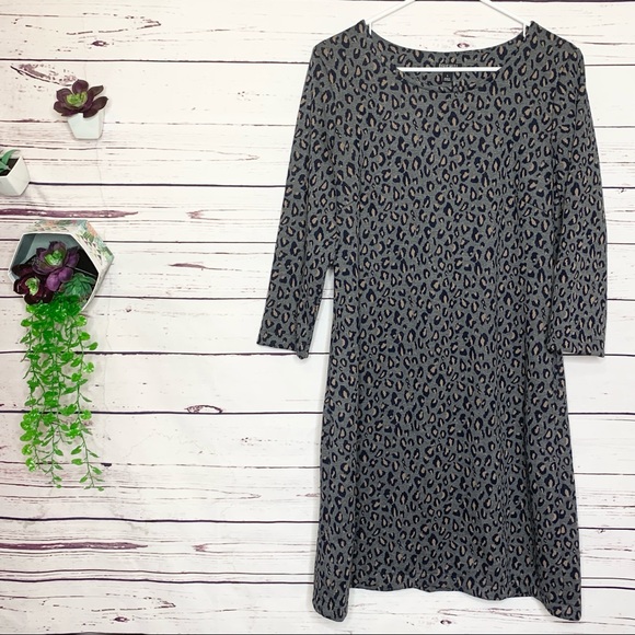 Nicole Miller Gray Leopard Print Long Sleeve Dress Size Large - Picture 4 of 13
